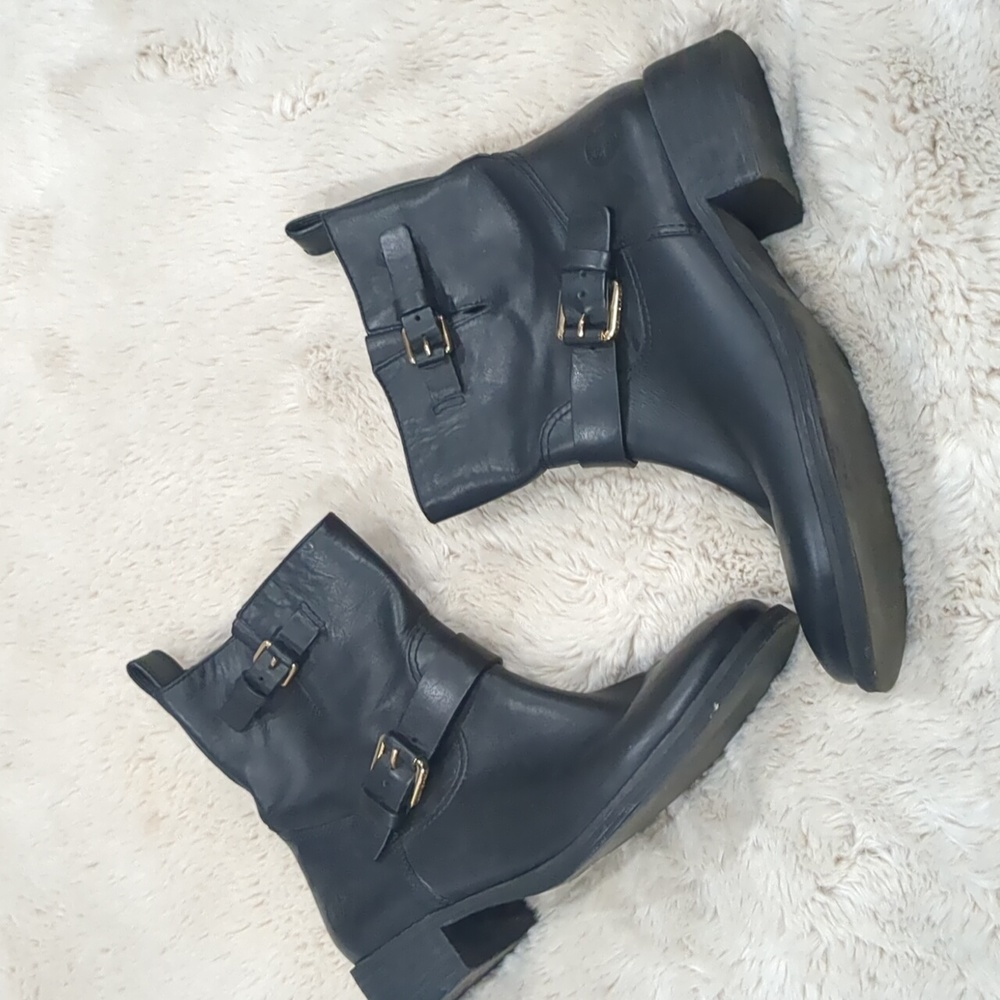 Tory Burch Women's Bennie Buckled Short Moto Boot Black Size 9.5